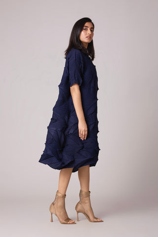 Mona 3D Pleated Dress - Navy