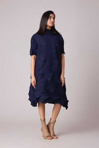 Mona 3D Pleated Dress - Navy