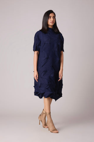 Mona 3D Pleated Dress - Navy