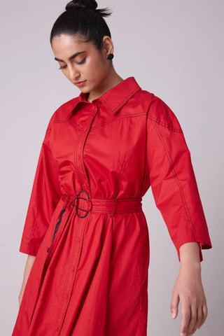 Riley Shirt Dress - Red