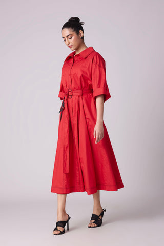 Riley Shirt Dress - Red