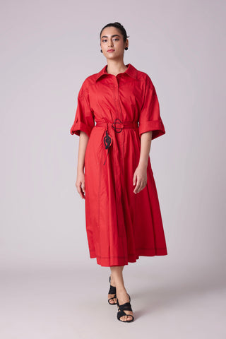 Riley Shirt Dress - Red