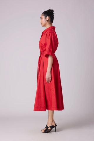 Riley Shirt Dress - Red