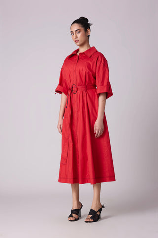 Riley Shirt Dress - Red