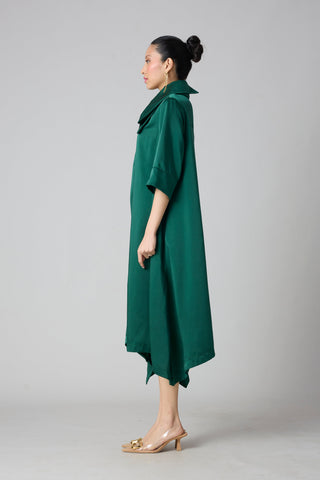 Aspen Satin Shirt Dress - Emerald Green