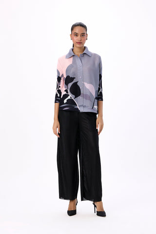 Edith Floral Shirt - Grey & Pink