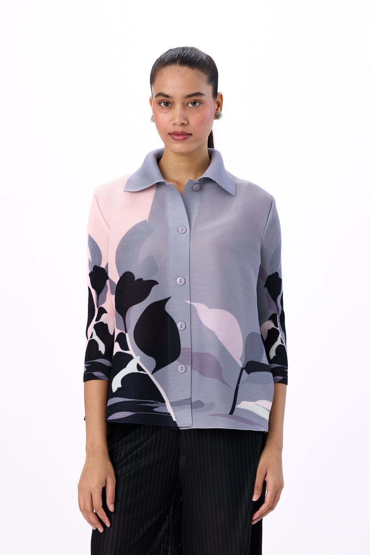 Edith Floral Shirt - Grey & Pink