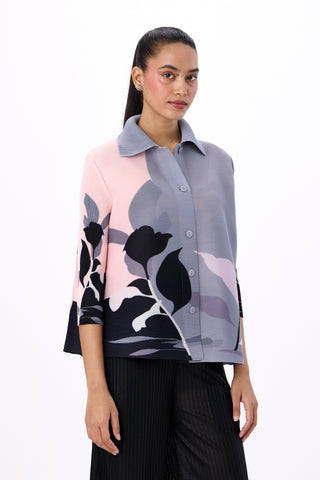 Edith Floral Shirt - Grey & Pink