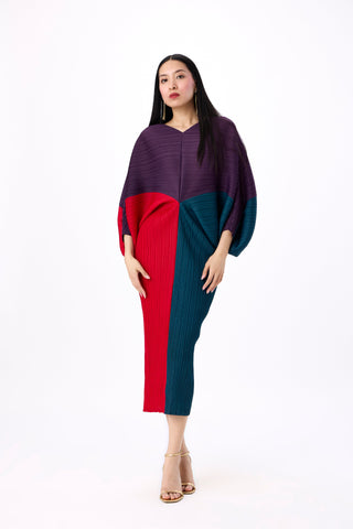 Aika Colourblock Dress - Purple, Teal, Red