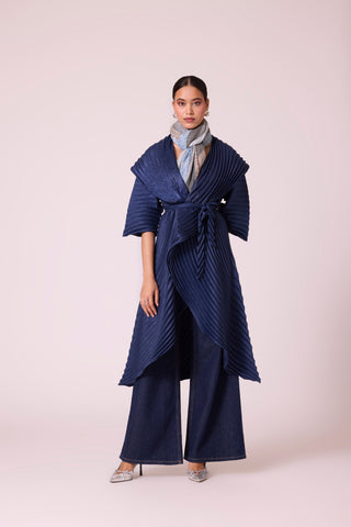 Printed Scarf - Blue & Beige