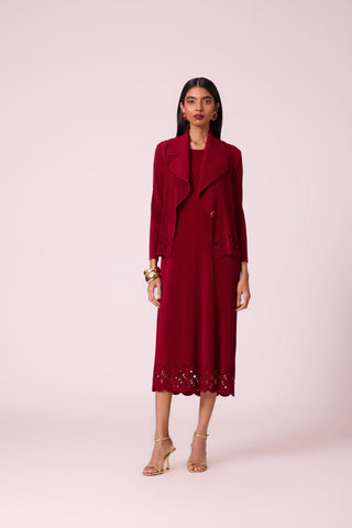 Delphine Overlay Dress - Dark Red