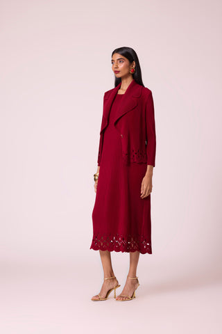Delphine Overlay Dress - Dark Red