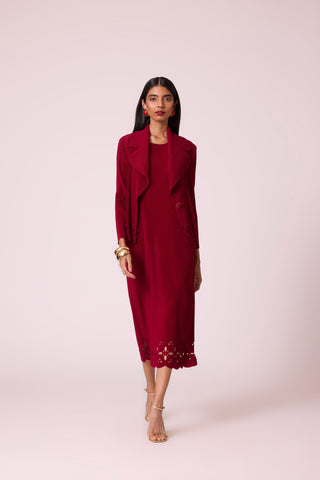 Delphine Overlay Dress - Dark Red