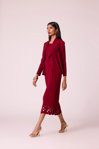 Delphine Overlay Dress - Dark Red