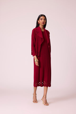 Delphine Overlay Dress - Dark Red