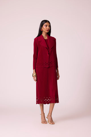 Delphine Overlay Dress - Dark Red