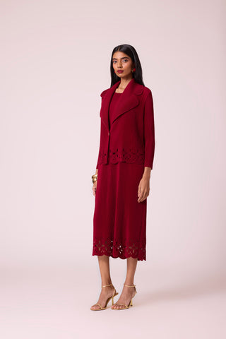 Delphine Overlay Dress - Dark Red