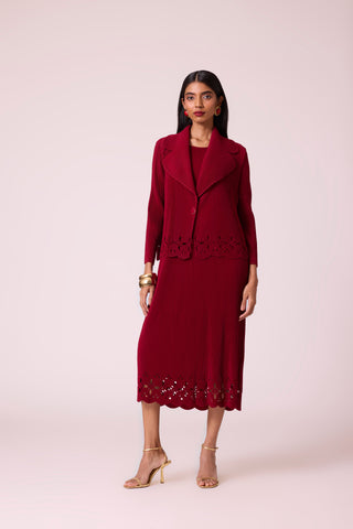 Delphine Overlay Dress - Dark Red