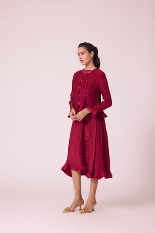 Celestine Satin Overlay Dress - Dark Red