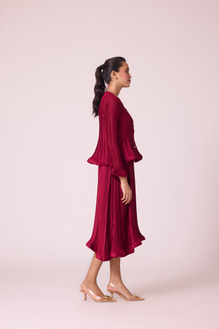 Celestine Satin Overlay Dress - Dark Red