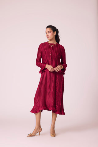 Celestine Satin Overlay Dress - Dark Red