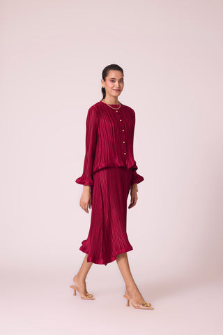 Celestine Satin Overlay Dress - Dark Red