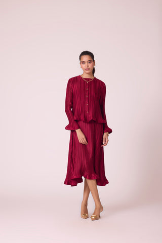 Celestine Satin Overlay Dress - Dark Red