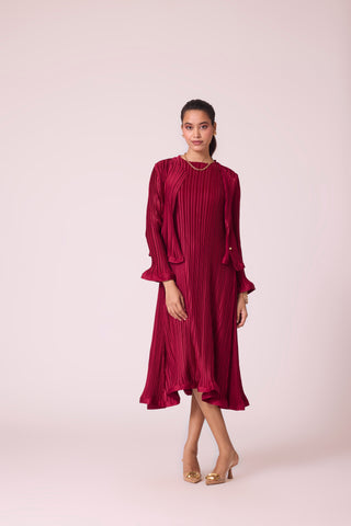 Celestine Satin Overlay Dress - Dark Red