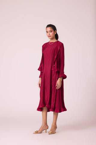 Celestine Satin Overlay Dress - Dark Red