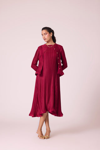 Celestine Satin Overlay Dress - Dark Red