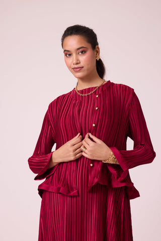 Celestine Satin Overlay Dress - Dark Red