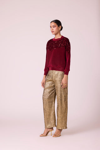 Corene Velvet Top - Dark Red