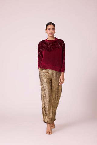 Corene Velvet Top - Dark Red