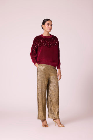 Corene Velvet Top - Dark Red