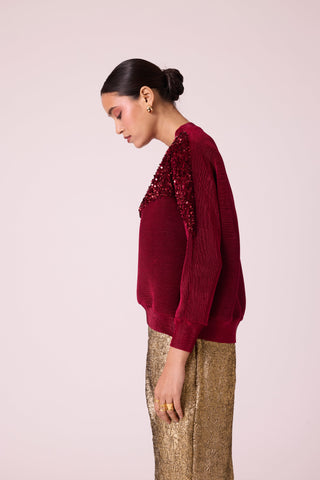 Corene Velvet Top - Dark Red