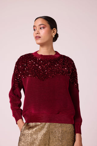 Corene Velvet Top - Dark Red