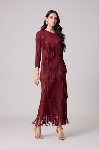 Chloe Fringed Dress - Burgundy