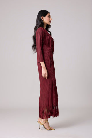 Chloe Fringed Dress - Burgundy