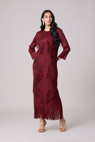 Chloe Fringed Dress - Burgundy