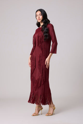 Chloe Fringed Dress - Burgundy