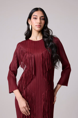 Chloe Fringed Dress - Burgundy