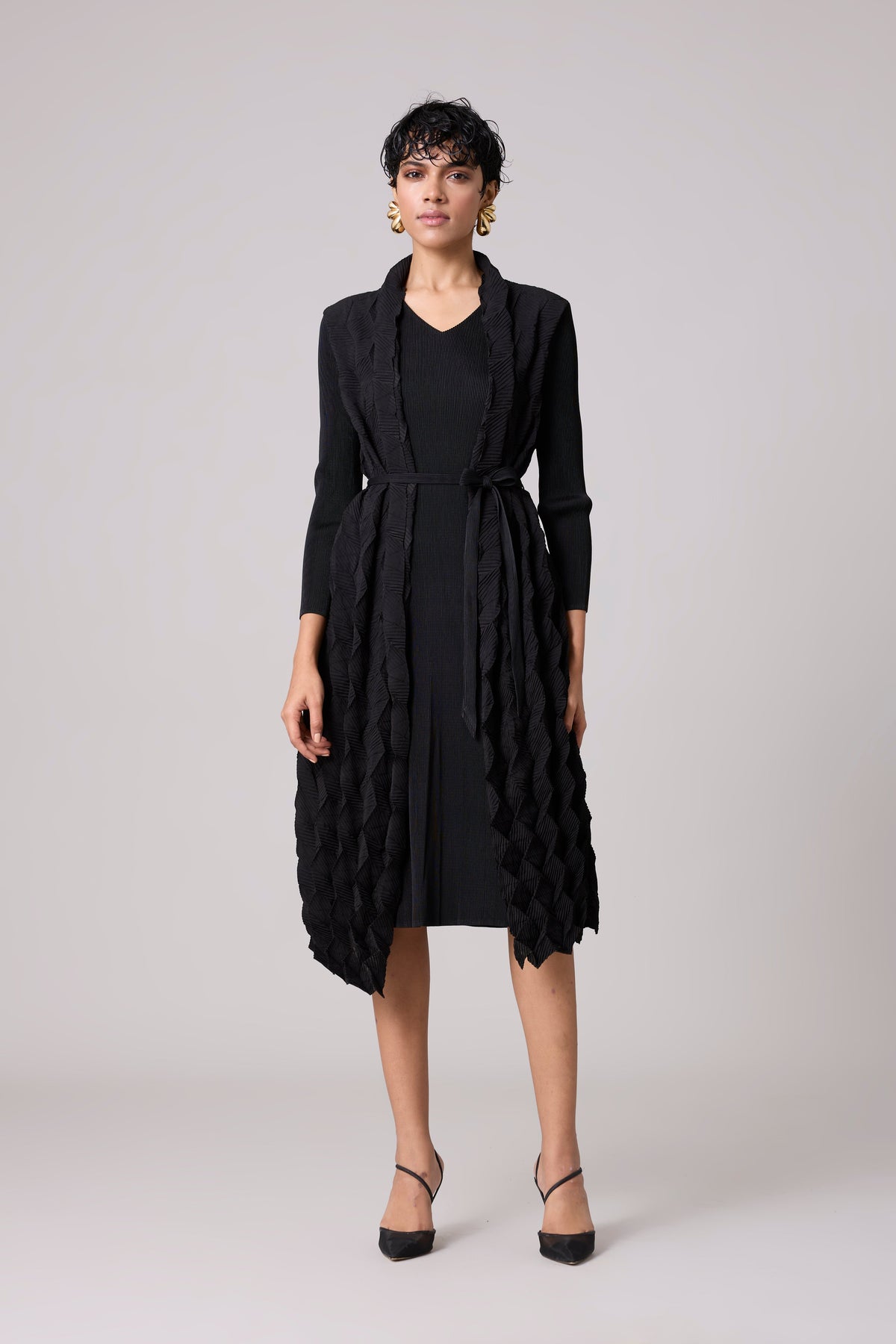 Paula Textured Overlay Dress - Black