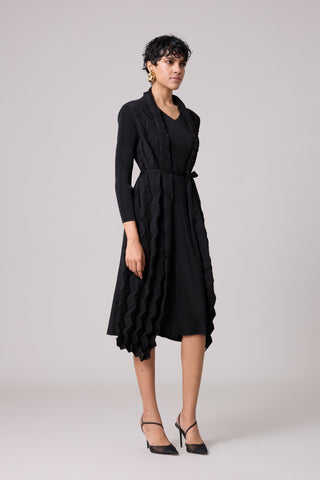 Paula Textured Overlay Dress - Black