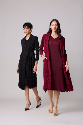 Paula Textured Overlay Dress - Dark Maroon