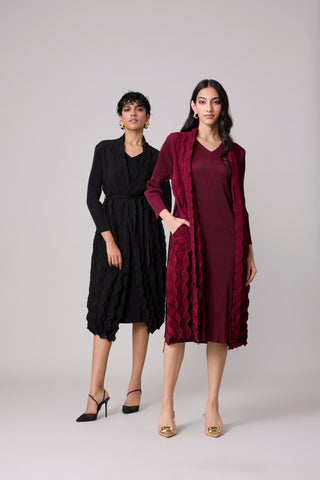 Paula Textured Overlay Dress - Dark Maroon