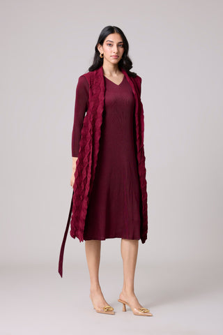 Paula Textured Overlay Dress - Dark Maroon