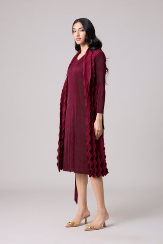 Paula Textured Overlay Dress - Dark Maroon