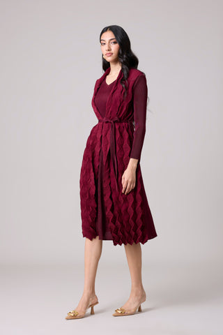 Paula Textured Overlay Dress - Dark Maroon