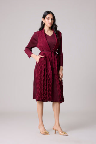 Paula Textured Overlay Dress - Dark Maroon