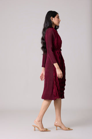 Paula Textured Overlay Dress - Dark Maroon